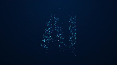 Altıgen elementlerden yapay zeka harflerinin şekillendirilmesinin dinamik teknik animasyonu, soyut teknoloji animasyonu