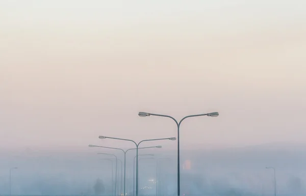 Beautiful vibrant scandinavian foggy winter scene. — Stock Photo, Image