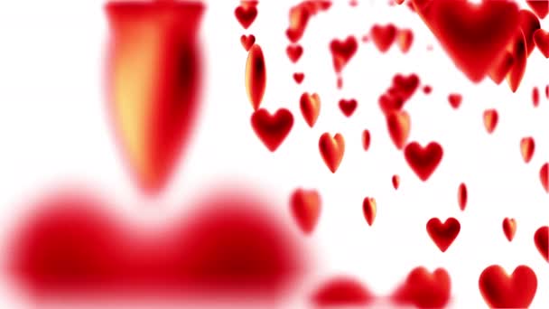 Bewegung der Herzen mit Schärfentiefe auf weißem Hintergrund — Stockvideo