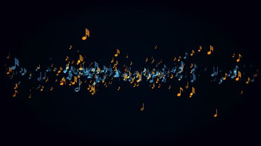 Müzik notaları ağır çekim alan derinliği ile