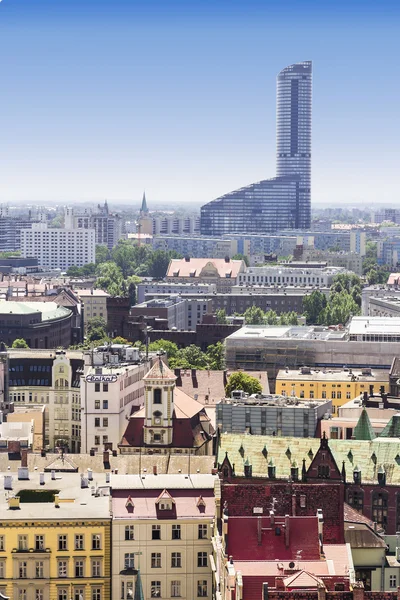 Sights of Poland.  Wroclaw Old Town and the highest skyscrapper in Poland - Sky Tower. — Stock Photo, Image