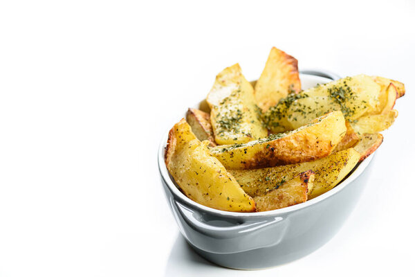 chopped baked potatoes sprinkled with fresh herbs