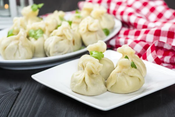 Georgian Dumplings Khinkali Meat Coriander — Stock Photo, Image