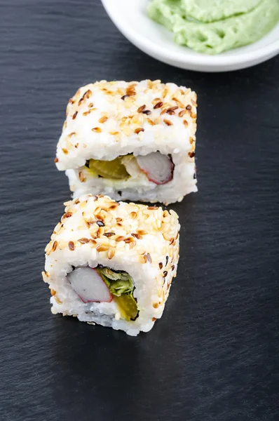 sushi on stone plate