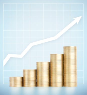 Altın sikke büyüme dikey olarak sütun üzerinde duran