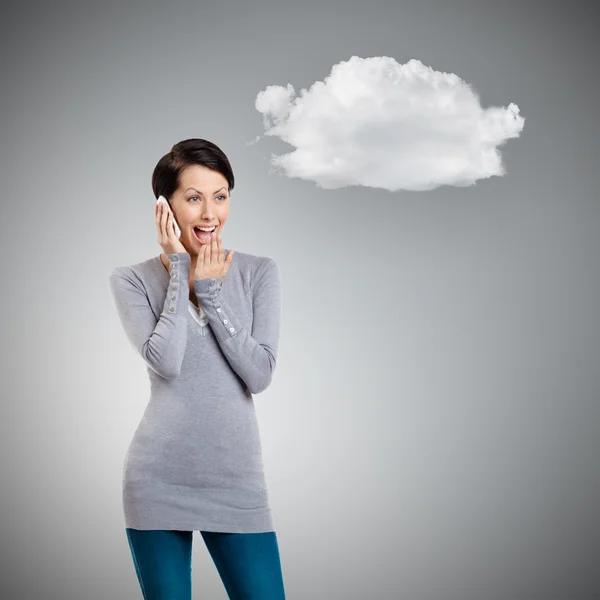 Woman wonders while talking to somebody — Stock Photo, Image