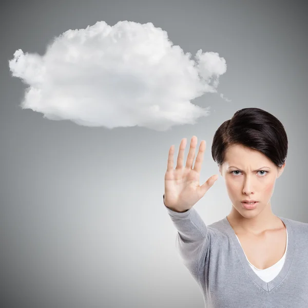 Smart girl mostra stop gesto di cloud, da vicino — Foto Stock