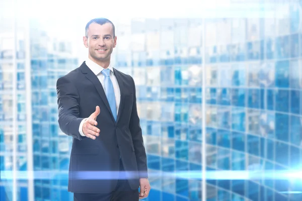 Retrato del hombre de negocios apretón de manos gesto — Foto de Stock