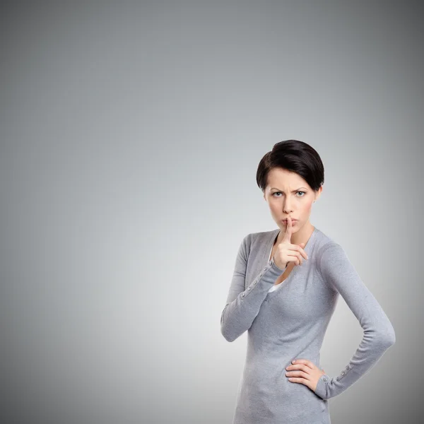 Woman shows shush gesture — Stock Photo, Image