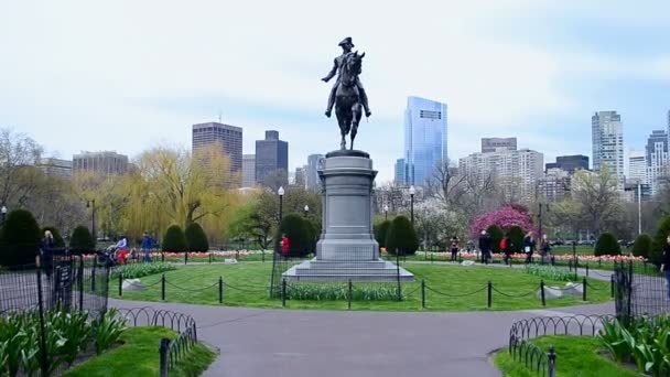 George Washington heykeli Boston Public Garden Boston, Massachusetts, ABD. — Stok video