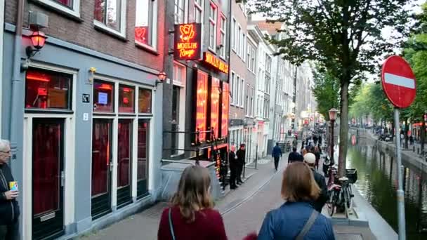 Barrio Rojo en Amsterdam, Países Bajos . — Vídeos de Stock