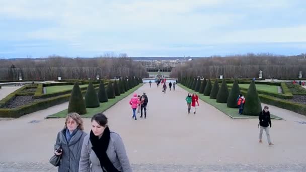 Άνθρωποι στο παλάτι των Βερσαλλιών (ανάκτορο των Βερσαλλιών) στο Παρίσι, Γαλλία, — Αρχείο Βίντεο