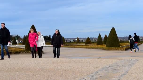 Pessoas no Palácio de Versalhes (Chateau de Versailles) em Paris, França . — Vídeo de Stock