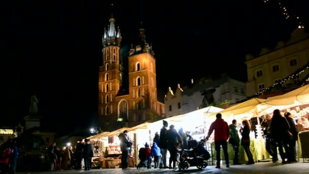 Vánoční bazar, tržiště v Krakow, Polsko, — Stock video