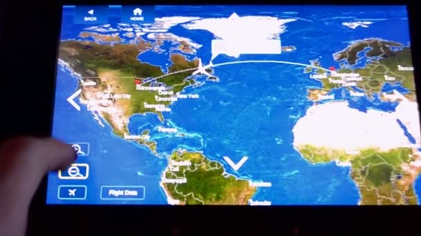 Delta Air Lines (aka Delta) airplane travel monitor closeup, travel tehnology diversity. — Stock Video