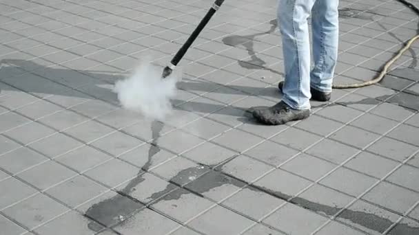 与热蒸汽清扫街道, — 图库视频影像