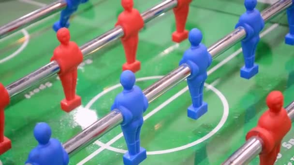 Football game closeup, toy sport field diversity. — Stock Video