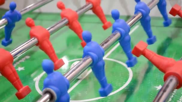 Football game closeup, toy sport field diversity. — Stock Video