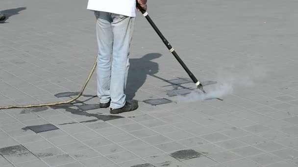 Street cleaning with hot steam, — Stock Video