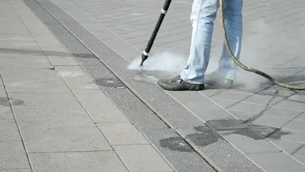 Street cleaning with hot steam, — Stock Video