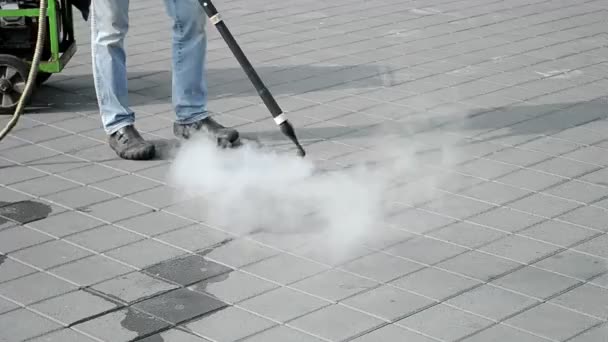 Street cleaning with hot steam, — Stock Video