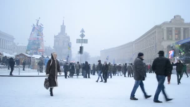 Protestujący w centrum miasta podczas euro maidan spotkanie w Kijowie, Ukraina. — Wideo stockowe