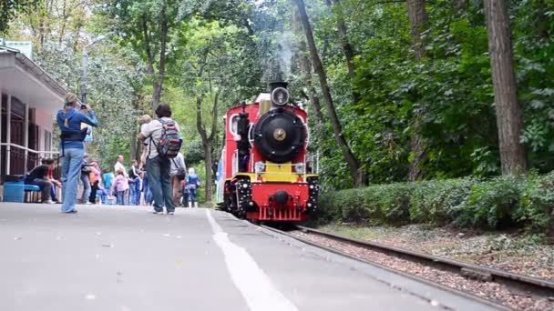 Locomotora vintage en Kiev Children Railway en Kiev, Ucrania. 25223cut2 — Vídeo de stock