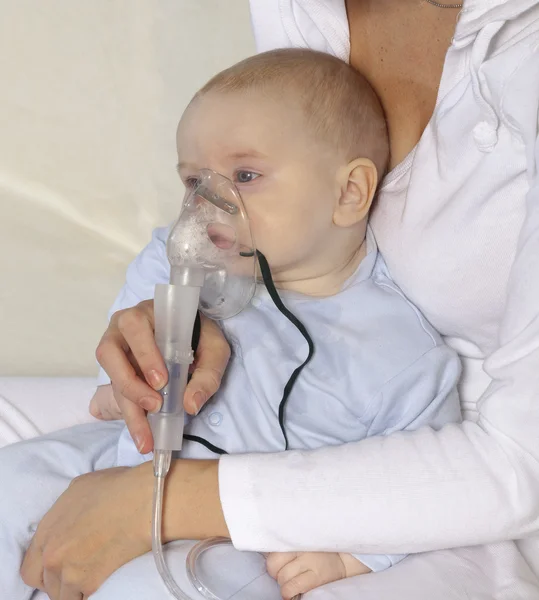 Inhalation child infant under one year — Stock Photo, Image