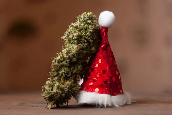 História Ano Novo Com Cannabis Grande Canábis Cone Natal Decoração — Fotografia de Stock