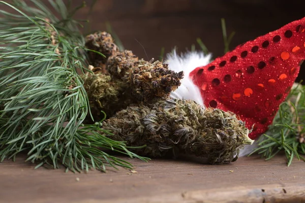 Χριστουγεννιάτικη Διακόσμηση Κώνους Κάνναβης Μαριχουάνα Από Κοντά Κάνναβη — Φωτογραφία Αρχείου