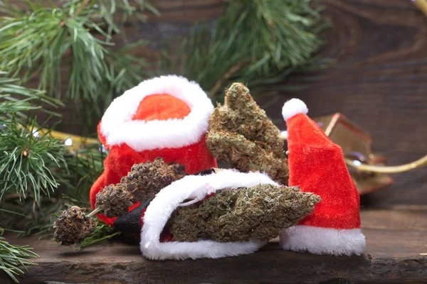 Grande Cone Cannabis Decoração Natal Marijuana Perto Botões Cânhamo — Fotografia de Stock