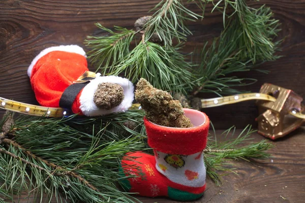 Big Cannabis Cone Christmas Decoration Marijuana Close Hemp Buds — Stock Photo, Image
