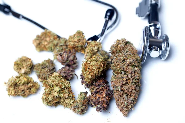 Marihuana Medicinal Cannabis Cbd Capullos Cáñamo Concepto Medicina —  Fotos de Stock