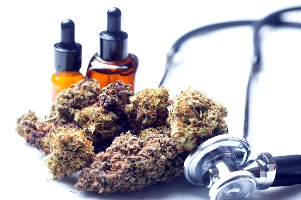 Медична Марихуана Конопель Cbd Конопляні Бруньки Концепція Медицини — стокове фото