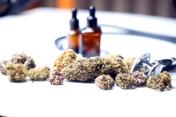 Marijuana Medica Cannabis Cbd Germogli Canapa Concetto Medicina — Foto Stock