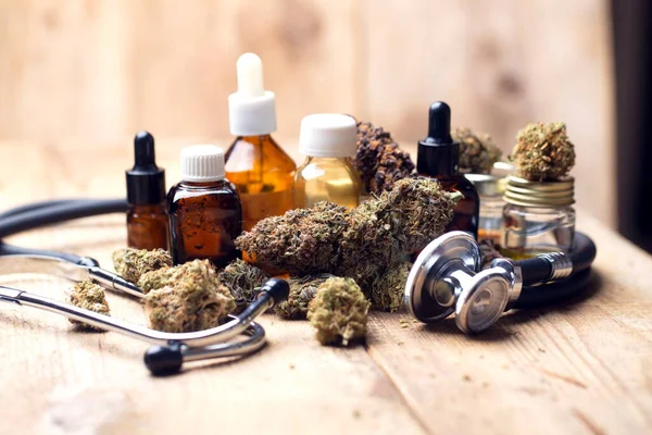 Marihuana Medicinal Cannabis Cbd Capullos Cáñamo Concepto Medicina — Foto de Stock