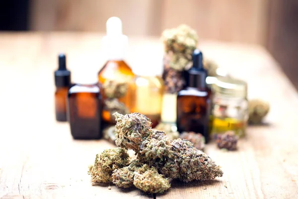 Marihuana Medicinal Cannabis Cbd Capullos Cáñamo Concepto Medicina — Foto de Stock