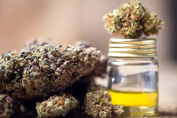 Lékařská Marihuana Cannabis Cbd Konopné Pupeny Medicínský Koncept — Stock fotografie