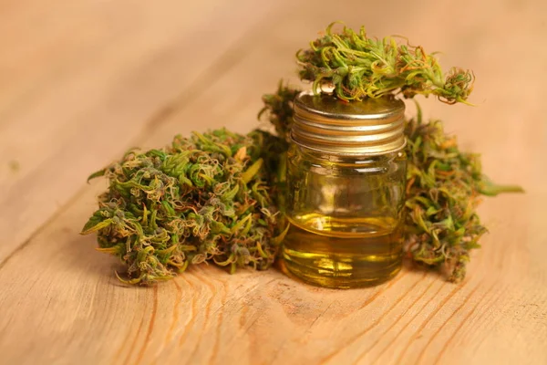 Marihuana Medicinal Cannabis Indica Aceite Cbd Cogollos Cáñamo — Foto de Stock