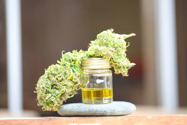 Medical Marijuana Cannabis Indica Cbd Oil Hemp Buds — Stock Fotó