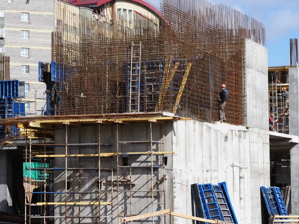Belarus Minsk 2021 Canteiro Obras Edifício Concreto Moderno Cofragem Nas — Fotografia de Stock