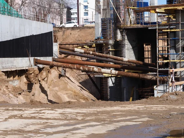 Weißrussland Minsk 2021 Baustelle Moderner Betonbau Schalung Den Wänden — Stockfoto