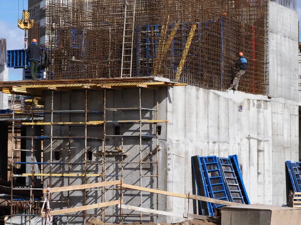 Belarus Minsk 2021 Canteiro Obras Edifício Concreto Moderno Cofragem Nas — Fotografia de Stock