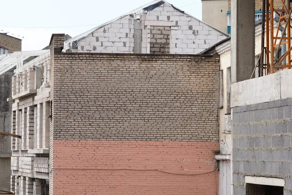 Plac Budowy Budynku Wykonanego Betonowych Betonowych Bloków Betonowych Szalunków Ścian — Zdjęcie stockowe