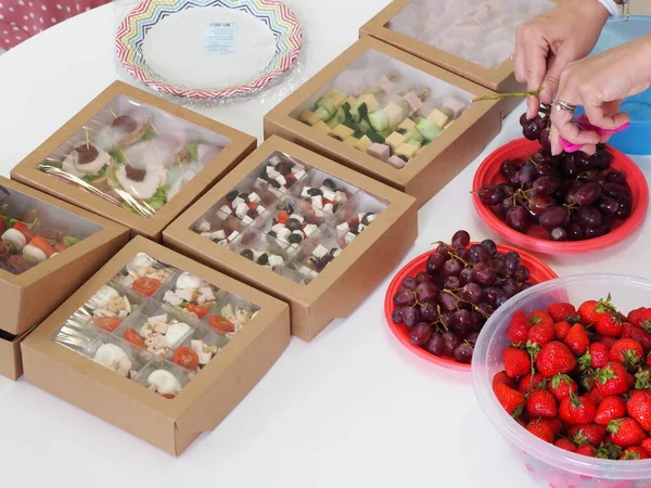 Establecer Sándwiches Envases Cartón Porciones Prestación Servicios Catering — Foto de Stock