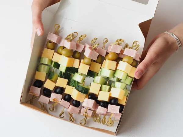 Ensemble Sandwichs Dans Emballage Carton Dans Des Portions Dans Prestation — Photo