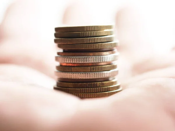 Stack White Yellow Red Coins Man Hand — Stock Photo, Image