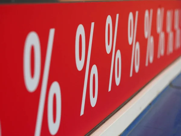 Red Color Sale Sign Percent Discounts Storefront — Stock Photo, Image