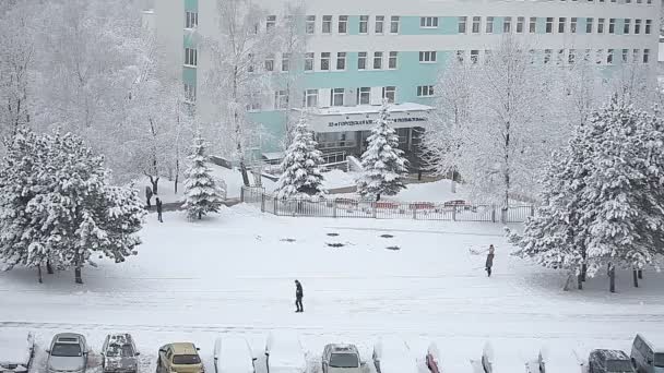 Снегопад в городе — стоковое видео