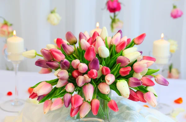 Bouquet of red and yellow tulips — Stock Photo, Image